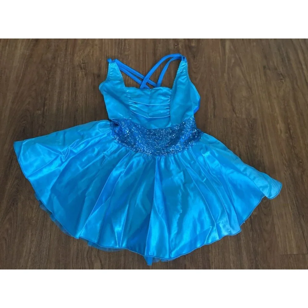 Artstone Sequined Blue Dance Costume Jazz Tap Skate‎ Dress Leotard Tutu Girl LC